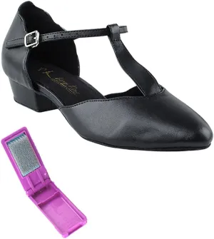 Very Fine Dance Shoes - Ladies Practice, Cuban Low Heel, Waltz Ballroom Dance Shoes - 6819FT - 1-inch Heel and Foldable Brush Bundle - Black - 8