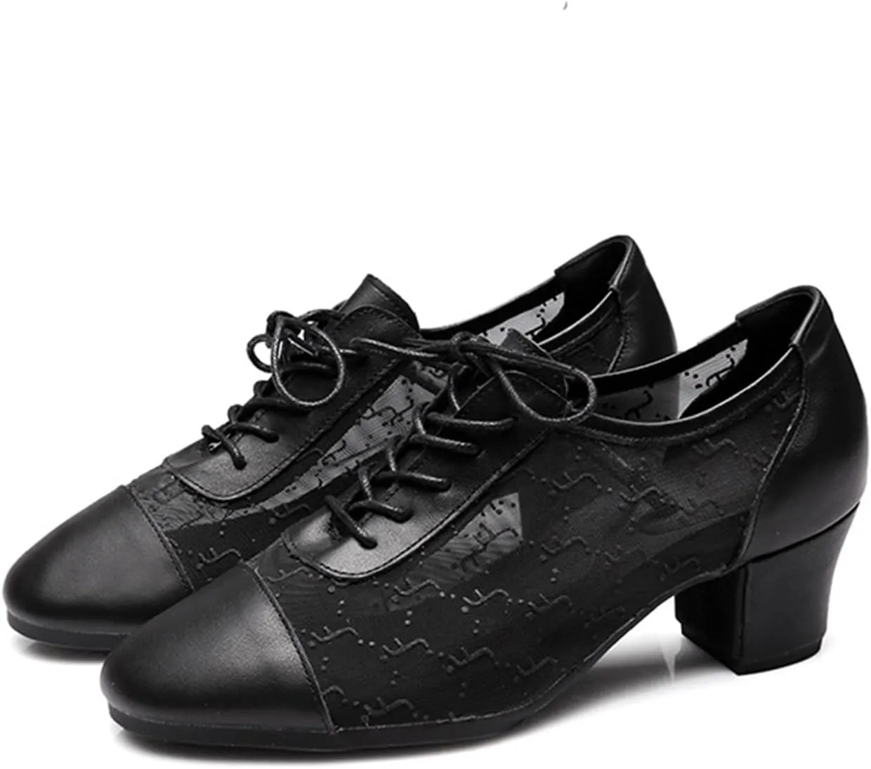 Women Ballroom Dance Shoes Rubber Sole Non-Slip Soft Sole Latin Dance Shoes Mesh Breathable Lightweight Professional Performance Dance Shoes (Color : Black-3.5CM/1.37In, Size : 5.5)