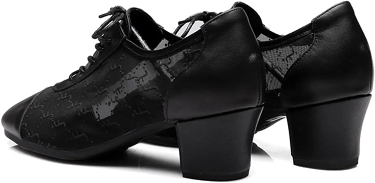 Women Ballroom Dance Shoes Rubber Sole Non-Slip Soft Sole Latin Dance Shoes Mesh Breathable Lightweight Professional Performance Dance Shoes (Color : Black-3.5CM/1.37In, Size : 5.5)
