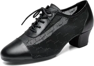 Women Ballroom Dance Shoes Rubber Sole Non-Slip Soft Sole Latin Dance Shoes Mesh Breathable Lightweight Professional Performance Dance Shoes (Color : Black-3.5CM/1.37In, Size : 5.5)