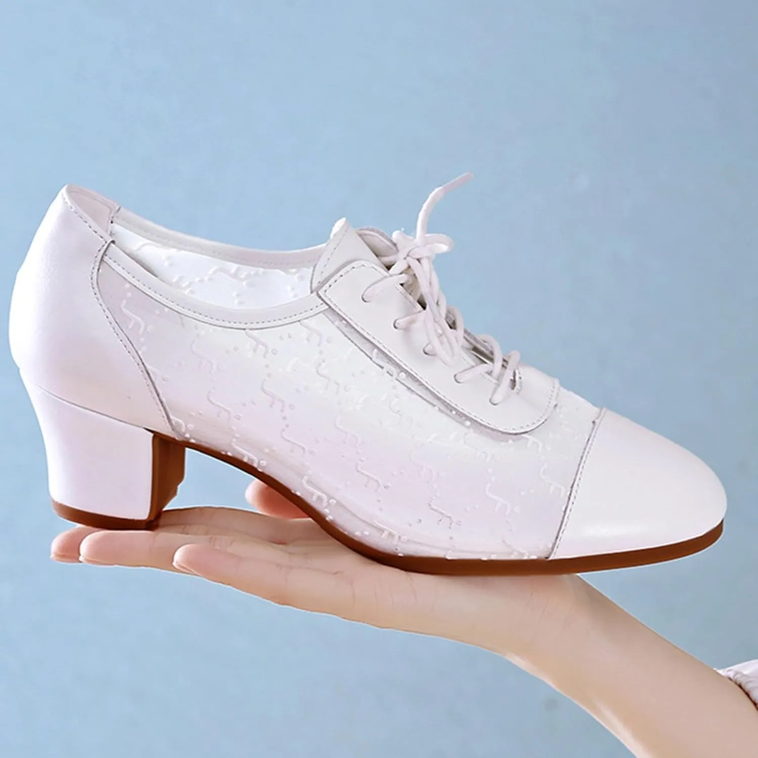 Women Ballroom Dance Shoes Rubber Sole Non-Slip Soft Sole Latin Dance Shoes Mesh Breathable Lightweight Professional Performance Dance Shoes (Color : White-3.5CM/1.37In, Size : 5)