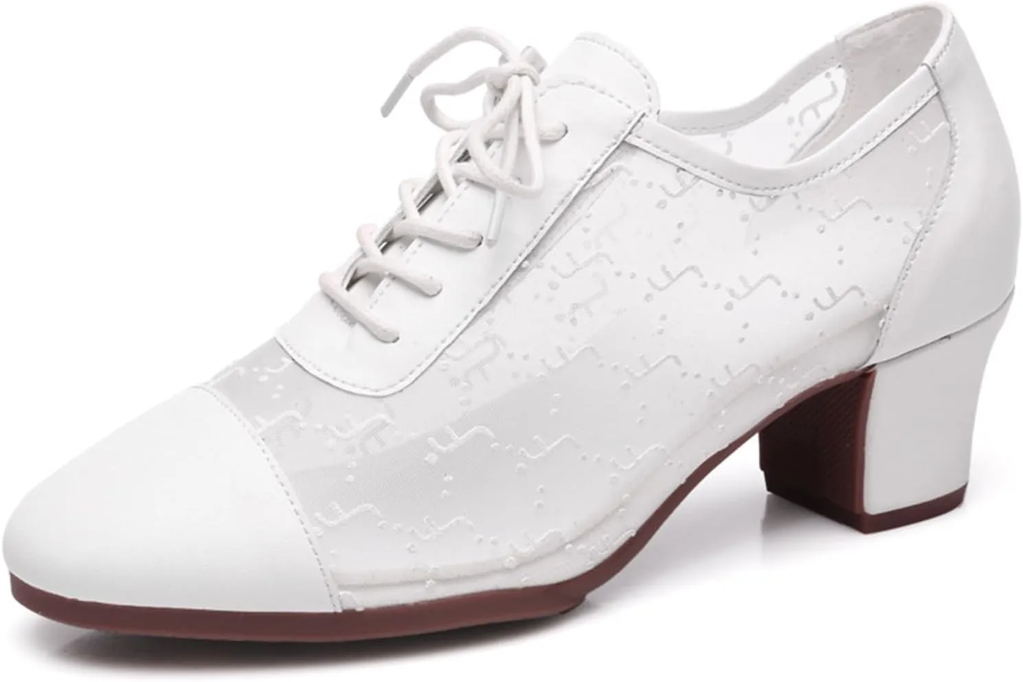 Women Ballroom Dance Shoes Rubber Sole Non-Slip Soft Sole Latin Dance Shoes Mesh Breathable Lightweight Professional Performance Dance Shoes (Color : White-3.5CM/1.37In, Size : 5)