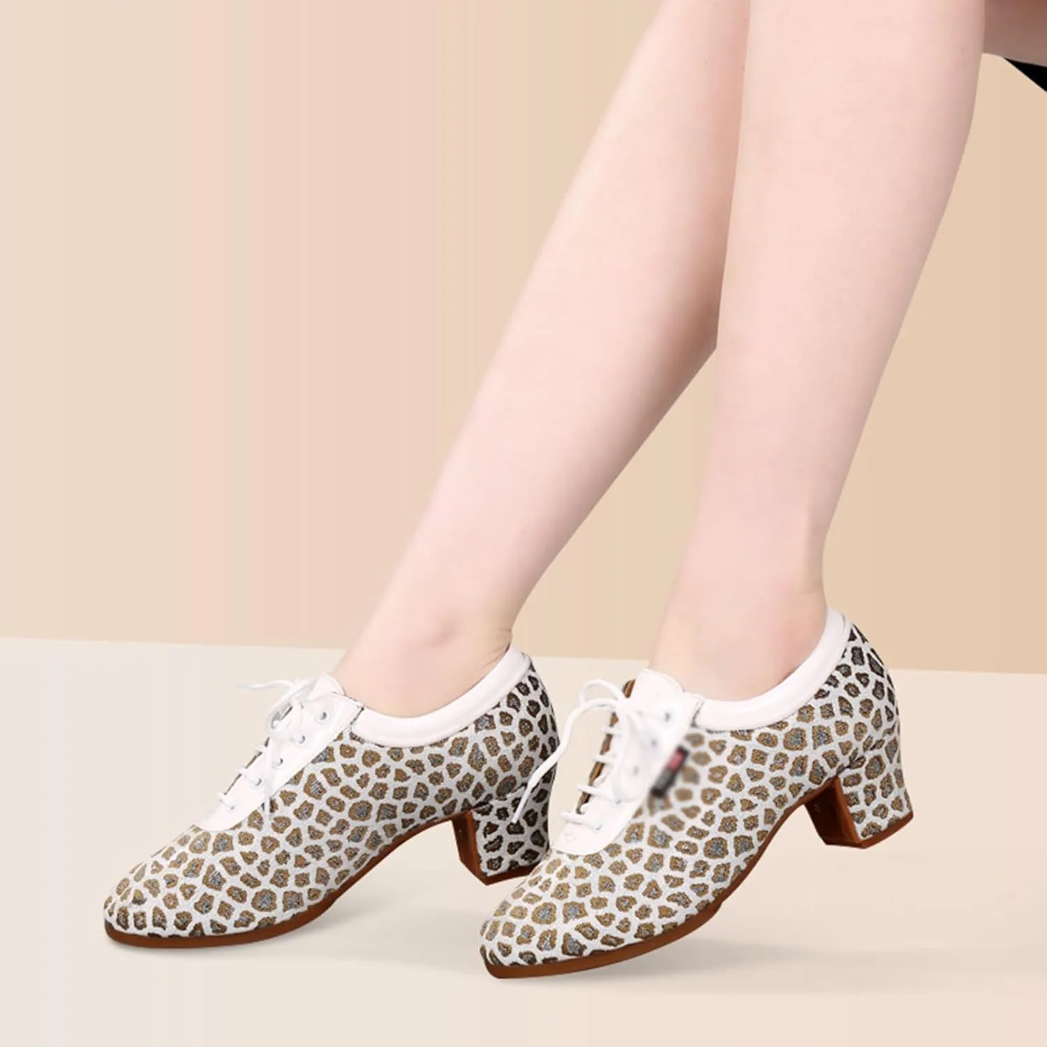 Women Latin Dance Shoes Fashion Leopard Printlace-up Dance Shoes Rubber Sole Non-Slip Professional Performance Dance Shoes Ballroom Dance Pratice Shoes (Color : Gold Leopard print-5CM/1.96In, Size :