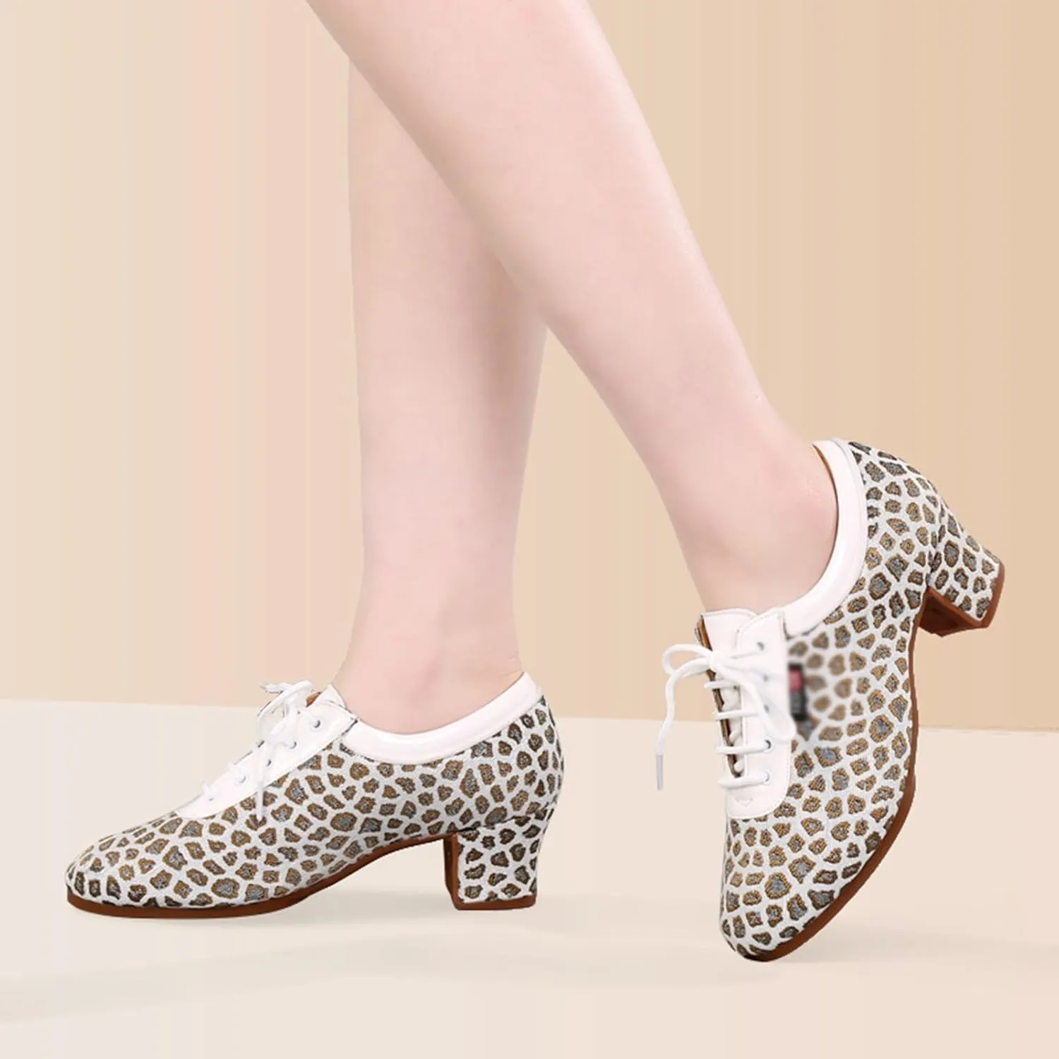 Women Latin Dance Shoes Fashion Leopard Printlace-up Dance Shoes Rubber Sole Non-Slip Professional Performance Dance Shoes Ballroom Dance Pratice Shoes (Color : Gold Leopard print-5CM/1.96In, Size :