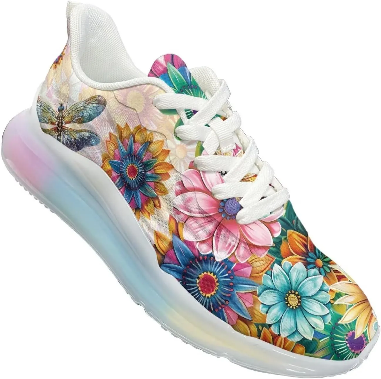 Women's Floral Print Sneaker Soft Lightweight Non Slip Tennis Sneaker Footwear Air Cushion Walking Shoes for Women US 6-11