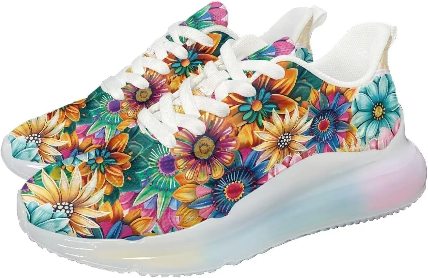 Women's Floral Print Sneaker Soft Lightweight Non Slip Tennis Sneaker Footwear Air Cushion Walking Shoes for Women US 6-11