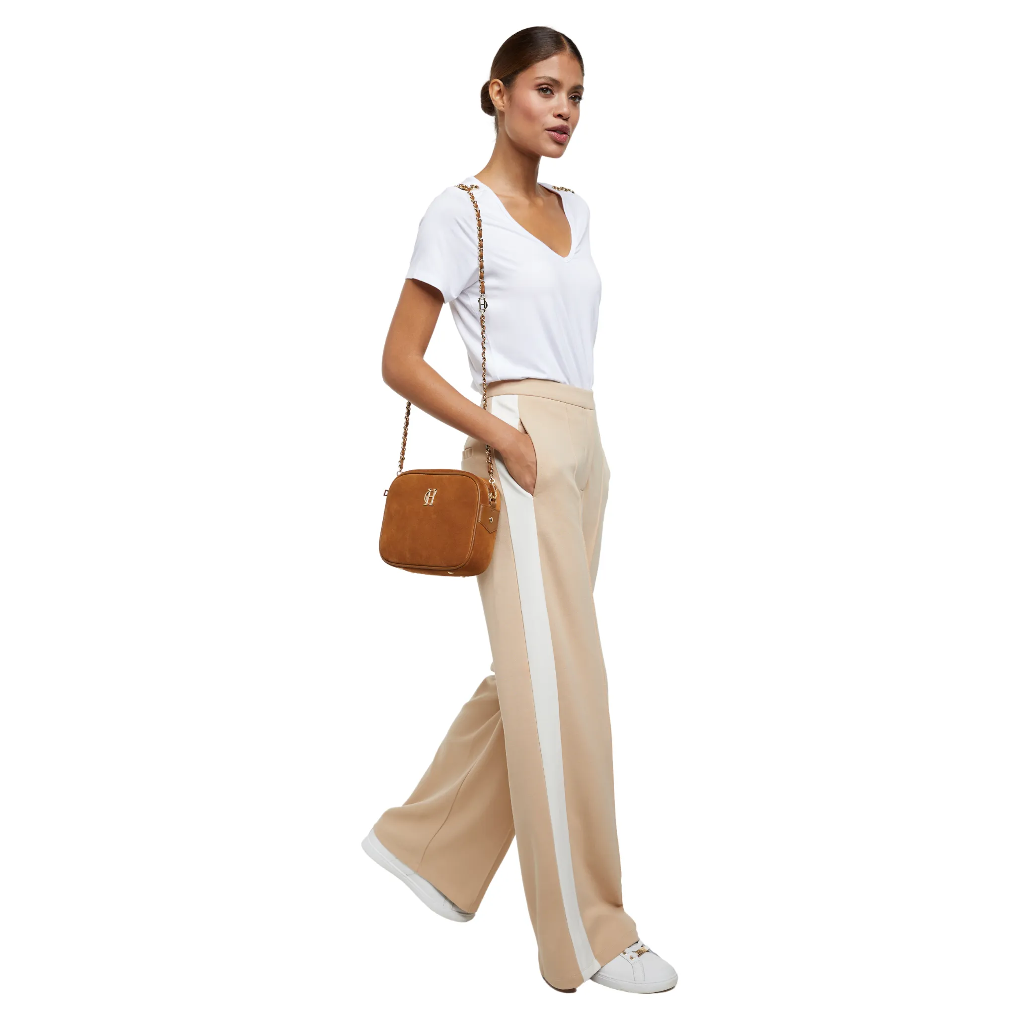 Womens Holland Cooper Camel Stripe Wide Leg Pants
