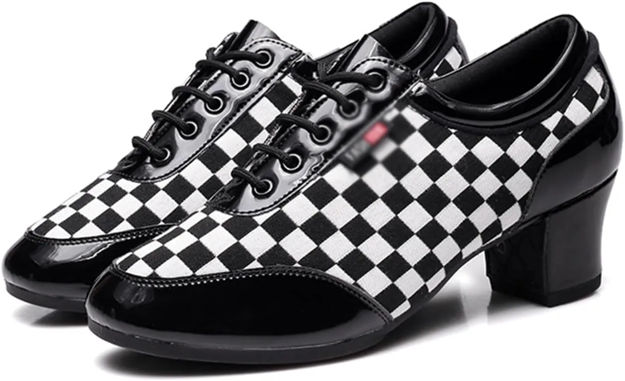 Women's Social Dance Shoes PU Leather Breathable Rubber Sole Soft Sole Ballroom Dance Pratice Shoes Lace Up Performance Party Dance Shoes (Color : White lattice-5CM/1.96In, Size : 7)
