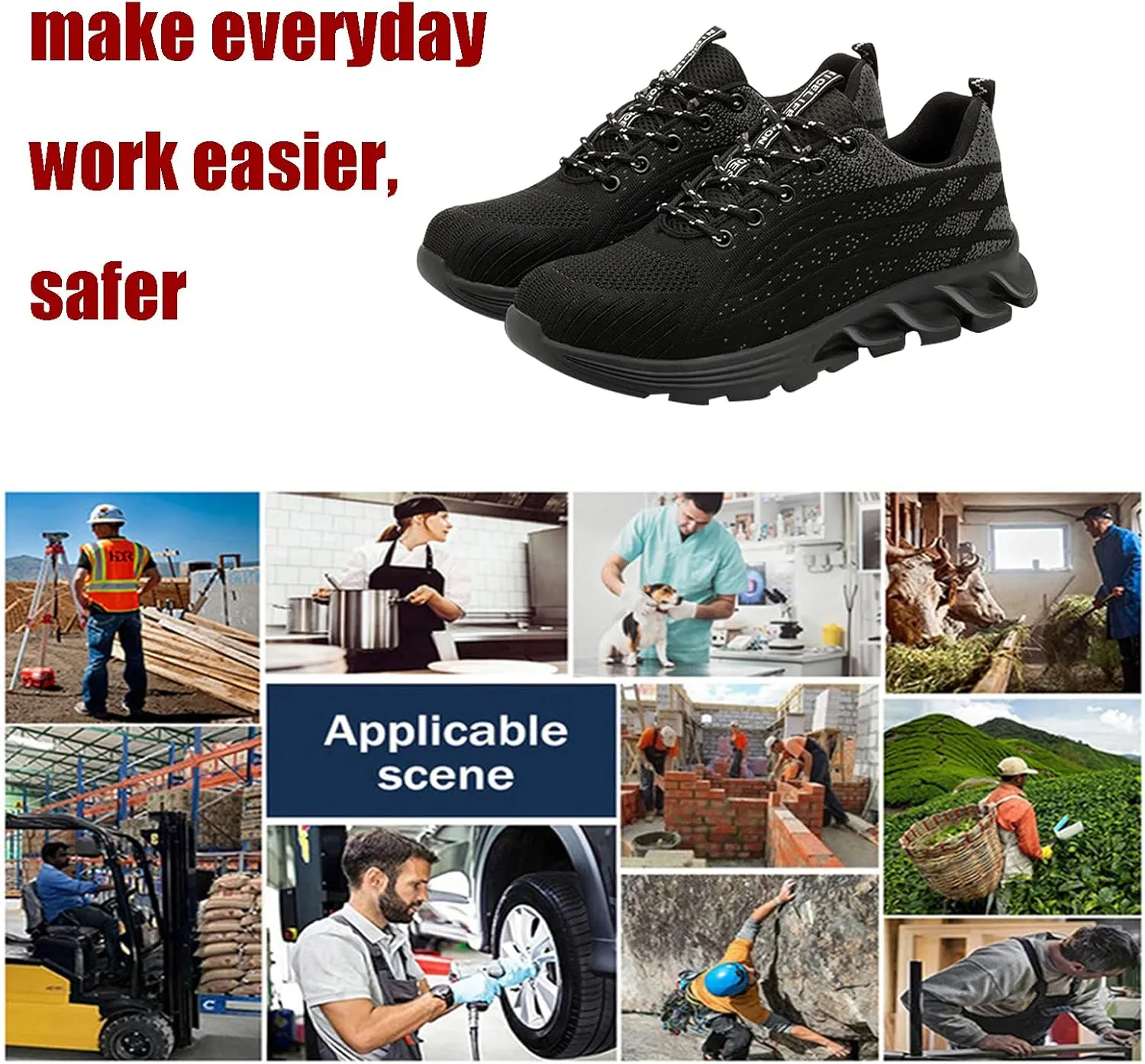 Worker Protective Shoes,for Industrial & Construction Site, Drivers, Factories, Kitchens, Gas Stations,