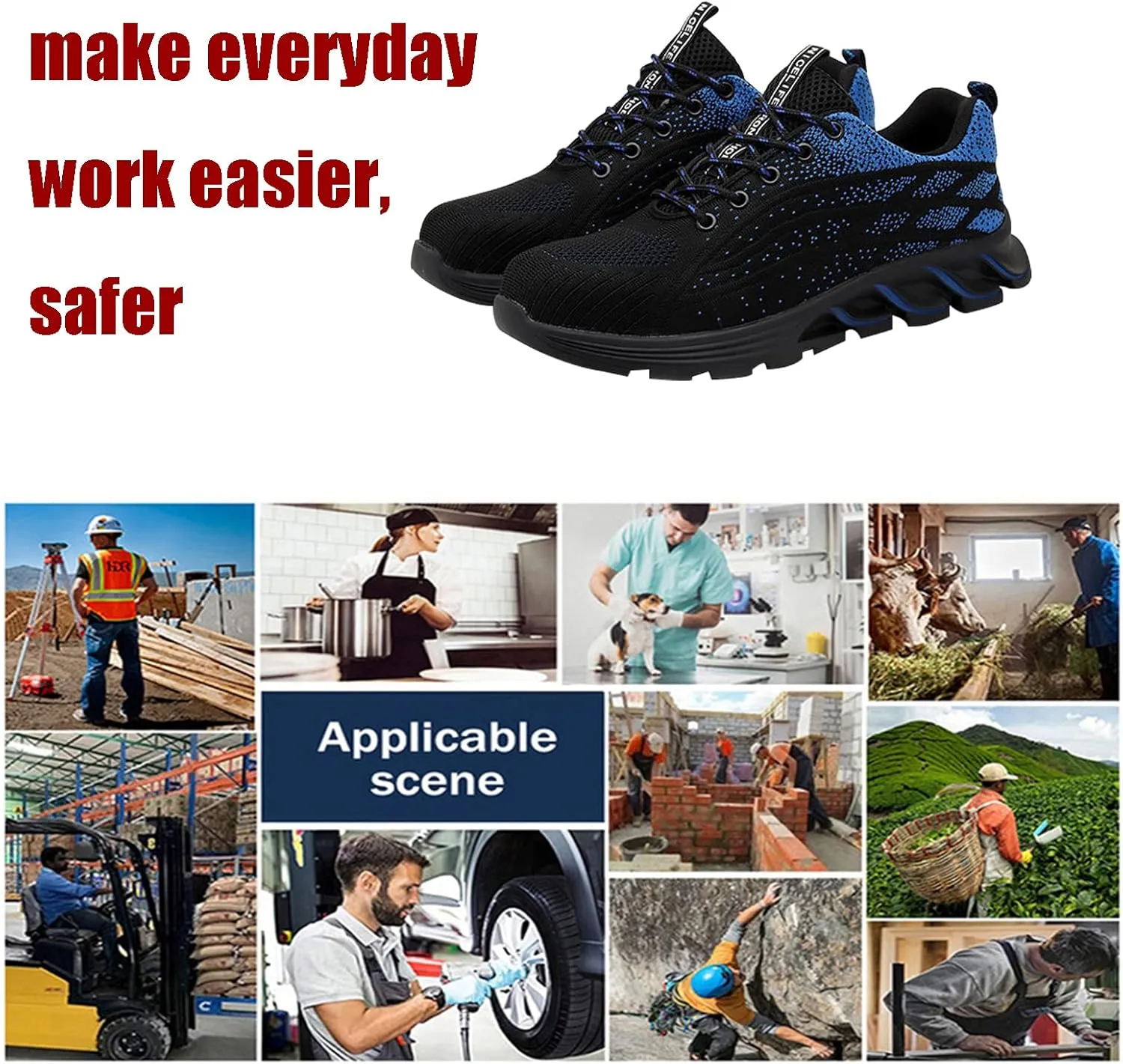 Worker Protective Shoes,for Industrial & Construction Site, Drivers, Factories, Kitchens, Gas Stations,