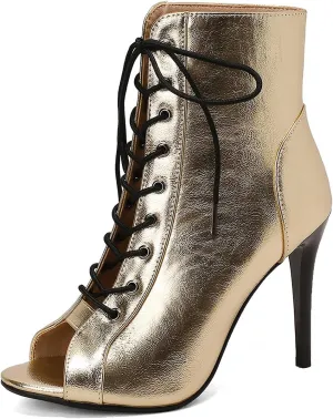 YKXLM Latin Dance Boots Salsa Women Ballroom Lace-up Ankle Open Toe Dance Shoes,9676-1,Gold,6US