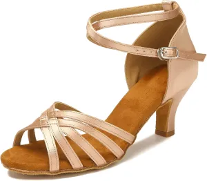 Yokala Ballroom Latin Salsa Dance Shoes Women Low Heel Practice Dancing Sandals for Social Dance Beginner S04